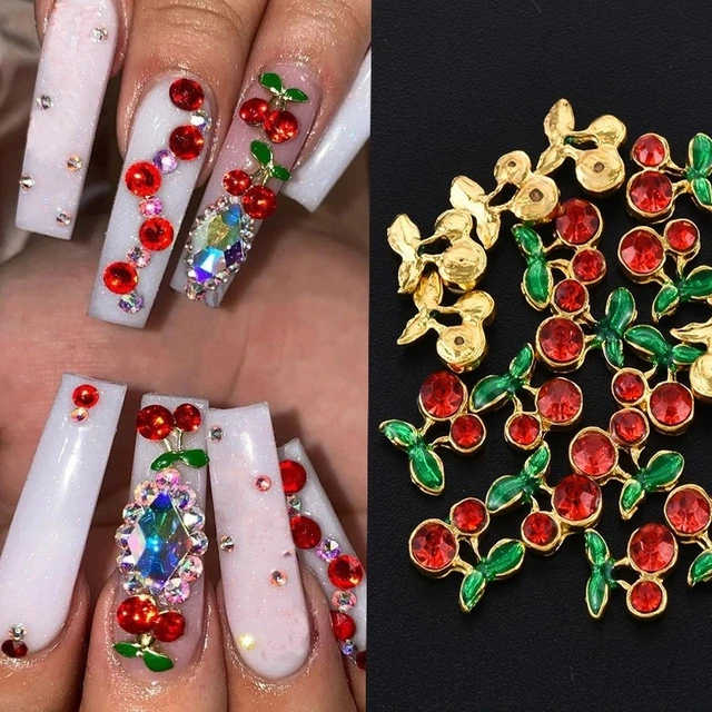 10PCS/Lot Cherry Nail Decorations Red Crystals Resin 3D Alloy Nail Art Rhinestones Accessories